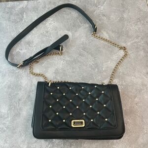 Badgley Mischka Black Quilted Studded‎ Crossbody Bag Chain Strap Purse